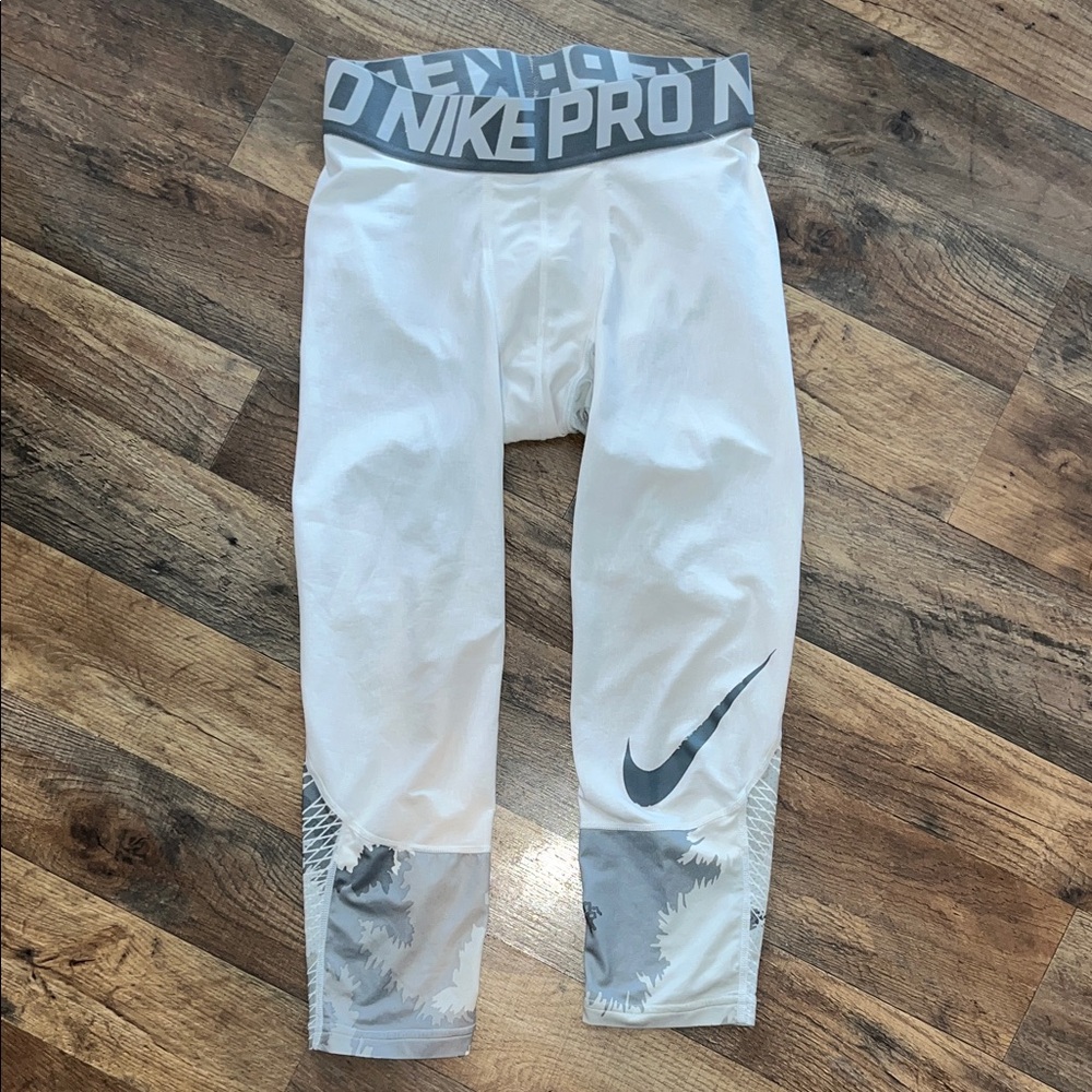 Nike Pro Dri Fit Compression Tights Gray White Graphic Gray Swoosh Men’s Small